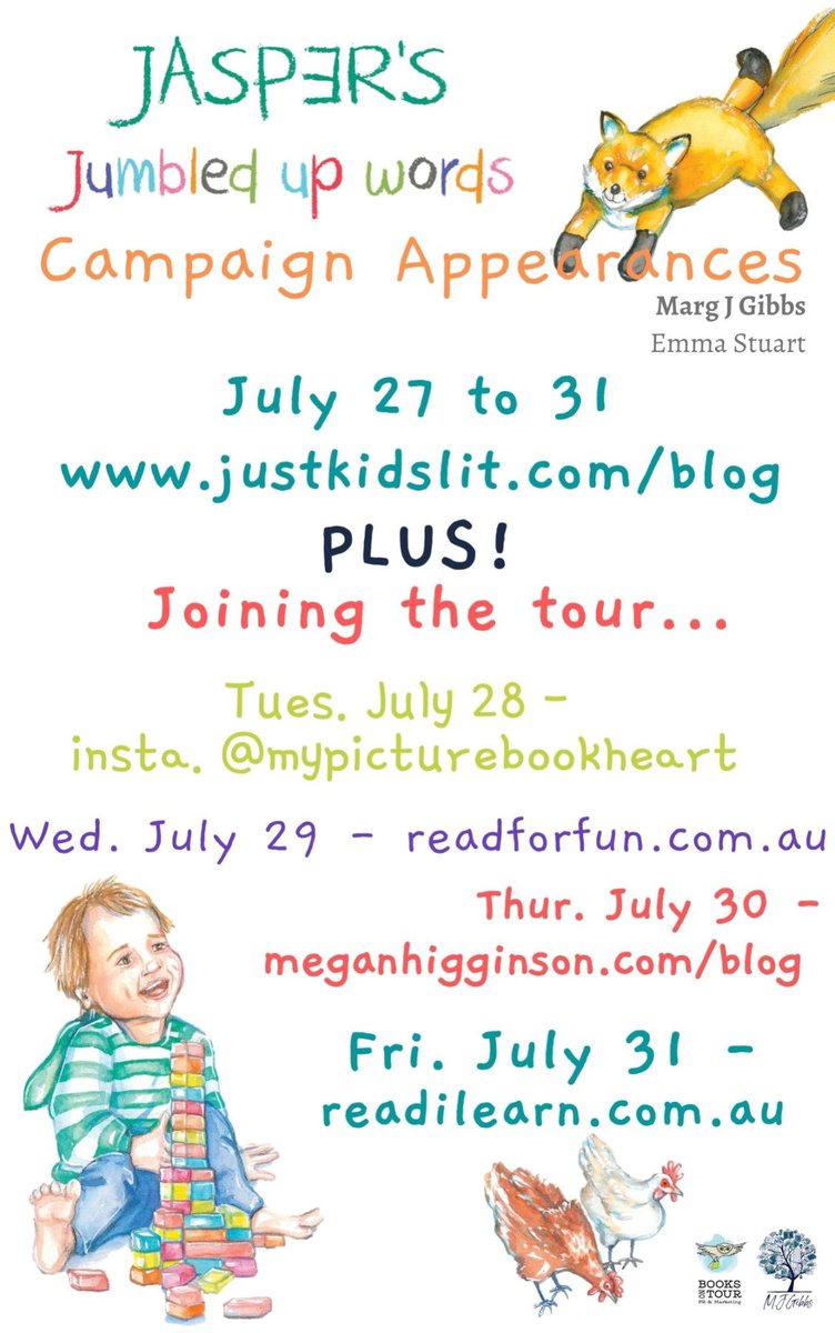 booksontour_aus's tweet photo. #JaspersJumbledUpWords #bookcampaign starting Mon July 27 with @gibbscalder . Illustrations by #EmmaStuart. Joined by @mypicturebookheart @GemmaPatience @MeganHigginsonW @MelissaGijsbers @readilearn @jwfkblog
#picturebooks #loveozpb #language #blogschedule #justkidslit https://t.co/7KR4fD54QQ