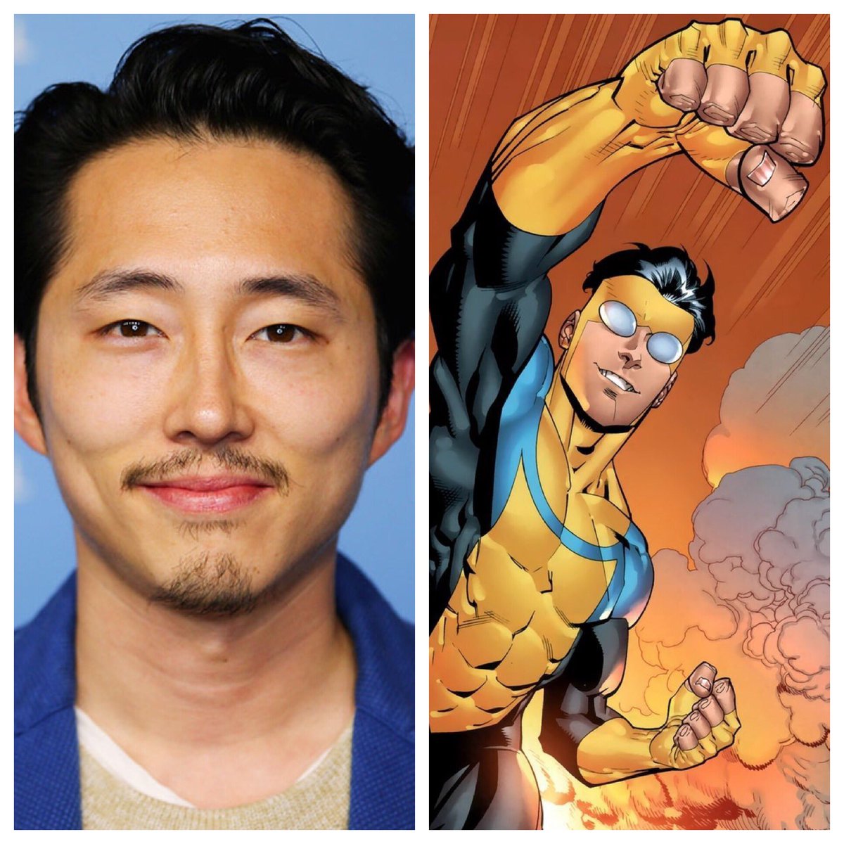 In case you missed it,  @Skybound and  @RobertKirkman recently announced some more of the  #Invincible cast, and we’re gonna run through all we know in this thread:We knew Steven Yeun would be voicing Invincible himself, Mark Grayson!