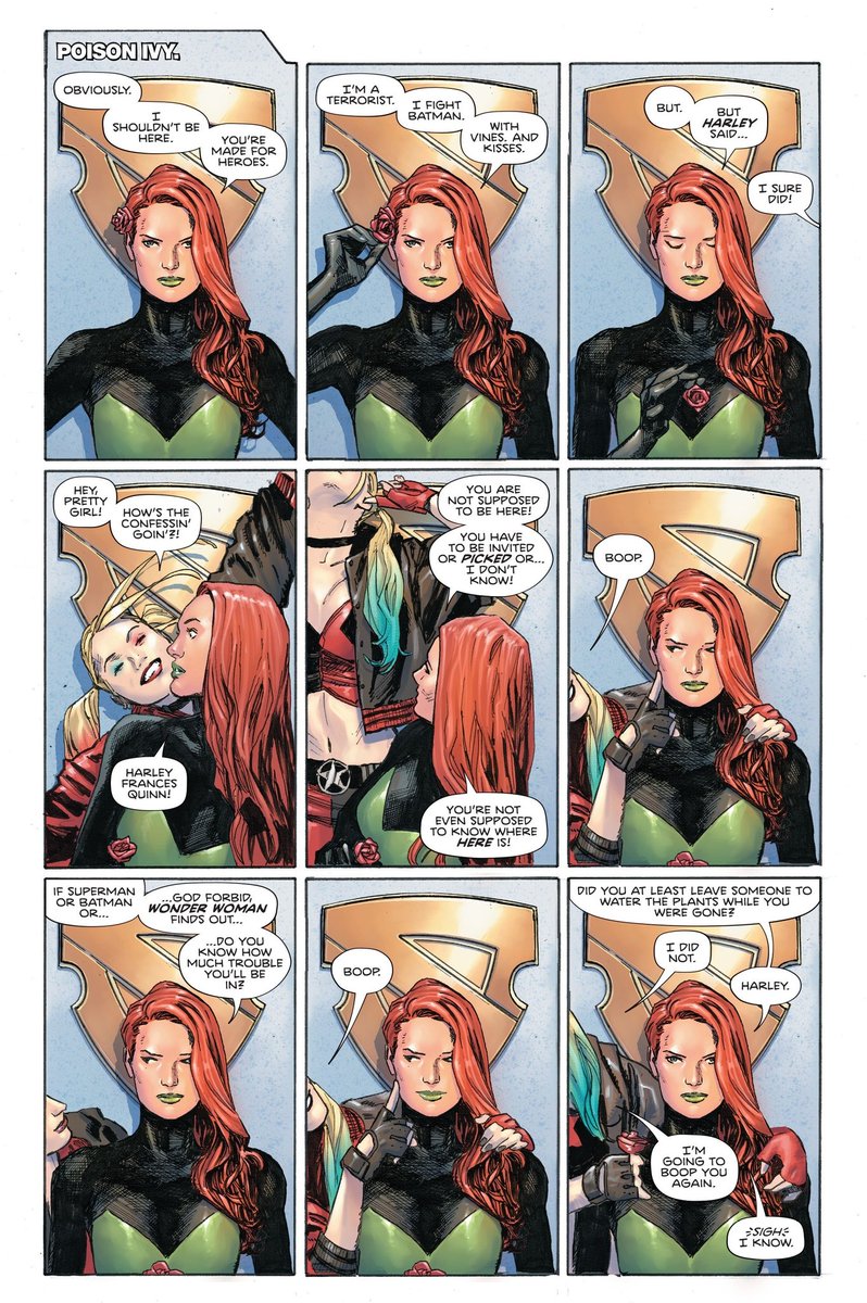 A serious look at Poison Ivy's thoughts and feelings? Nope. Just Harley Quinn being # quirky... 