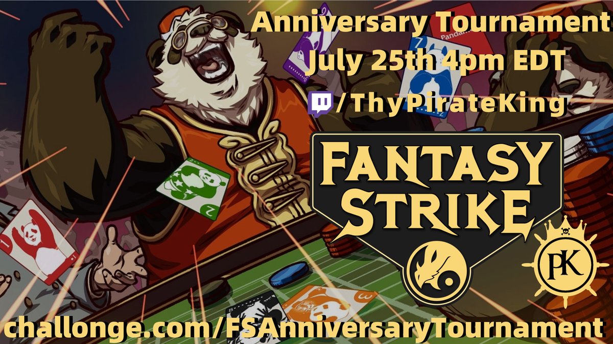 ThyPirateKing's tweet photo. Congratulations to the top 3 players for the biggest 
@FantasyStrike
 tournament ever.  This was the best Anniversary for Fantasy Strike I could have imagined ^-^

Thank you all so much for coming in and watching and/or playing

1.) RookHugger
2.) ZipBon
3.) @rogueyoshi_FGC

#FGC https://t.co/G30GIiXJsO