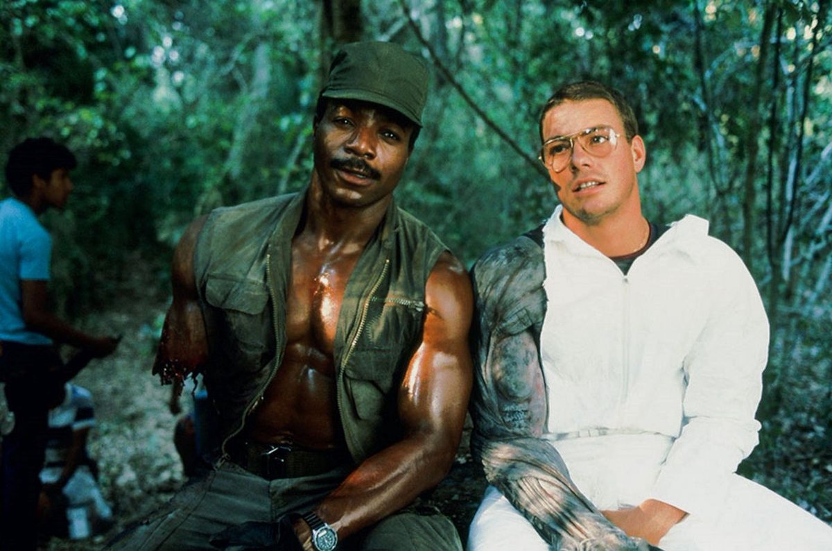 RealEOC's tweet photo. Carl Weathers and Jean-Claude Van Damme on the set of Predator https://t.co/Y5MPrkmskD