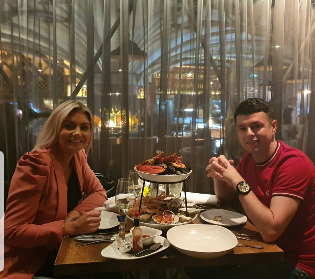 gav_fleming's tweet photo. Its no Mr Lams but she's happy. The nicest seafood restaurant in the country. https://t.co/IkSZy9k6cA