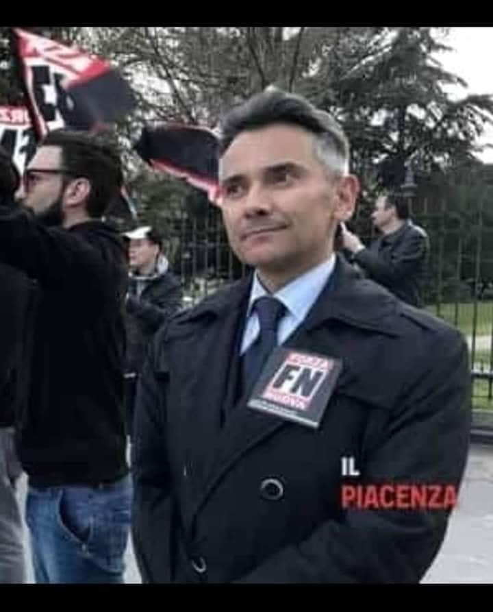 AntifaOstia's tweet photo. Lui è Emanuele Solari, nel 2017 candidato a sindaco della città di #Piacenza con #ForzaNuova. Lui è l'avvocato del #carabiniere Montella,  considerato dai pm capo del sistema criminale messo in piedi nella caserma Levante. Dobbiamo aggiungere altro? https://t.co/z4yvqIZixN