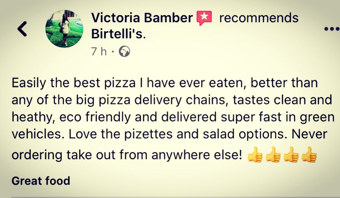 Thank you so much! 🙏 We love making you guys happy 💚 

#lovebirtellis #craftpizza #realpizza #salad #cleanfood #realfood #goodfood #honestfood #naturalfood #ecofriendlycars #lowcarbondelivery #zeroemissions #leamingtonspa #warwick