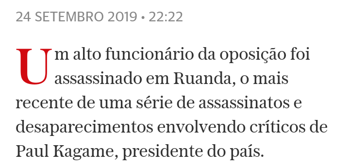 Em 2018, 2019 houve uma série de assassinatos, desaparecimentos de Opositores e críticos do Paul Kagame. Syridio Dusabumuremyi um dos opositores de PK, foi encontrado morto na sua própria loja. Boniface Twagirimana também opositor, desapareceu de uma prisão de alta segurança, 