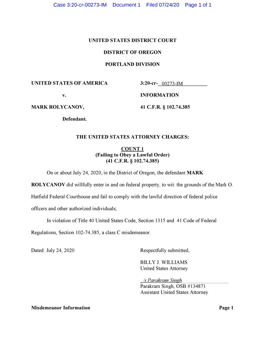 Charges filed for failing to obey a lawful order on "the grounds of the Mark O. Hatfield Federal Courthouse":  https://www.courtlistener.com/recap/gov.uscourts.ord.153761/gov.uscourts.ord.153761.1.0.pdf