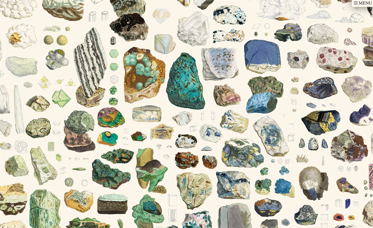 Closeup of a section of the collage showing detail of minerals of green, teal, and blue colors.