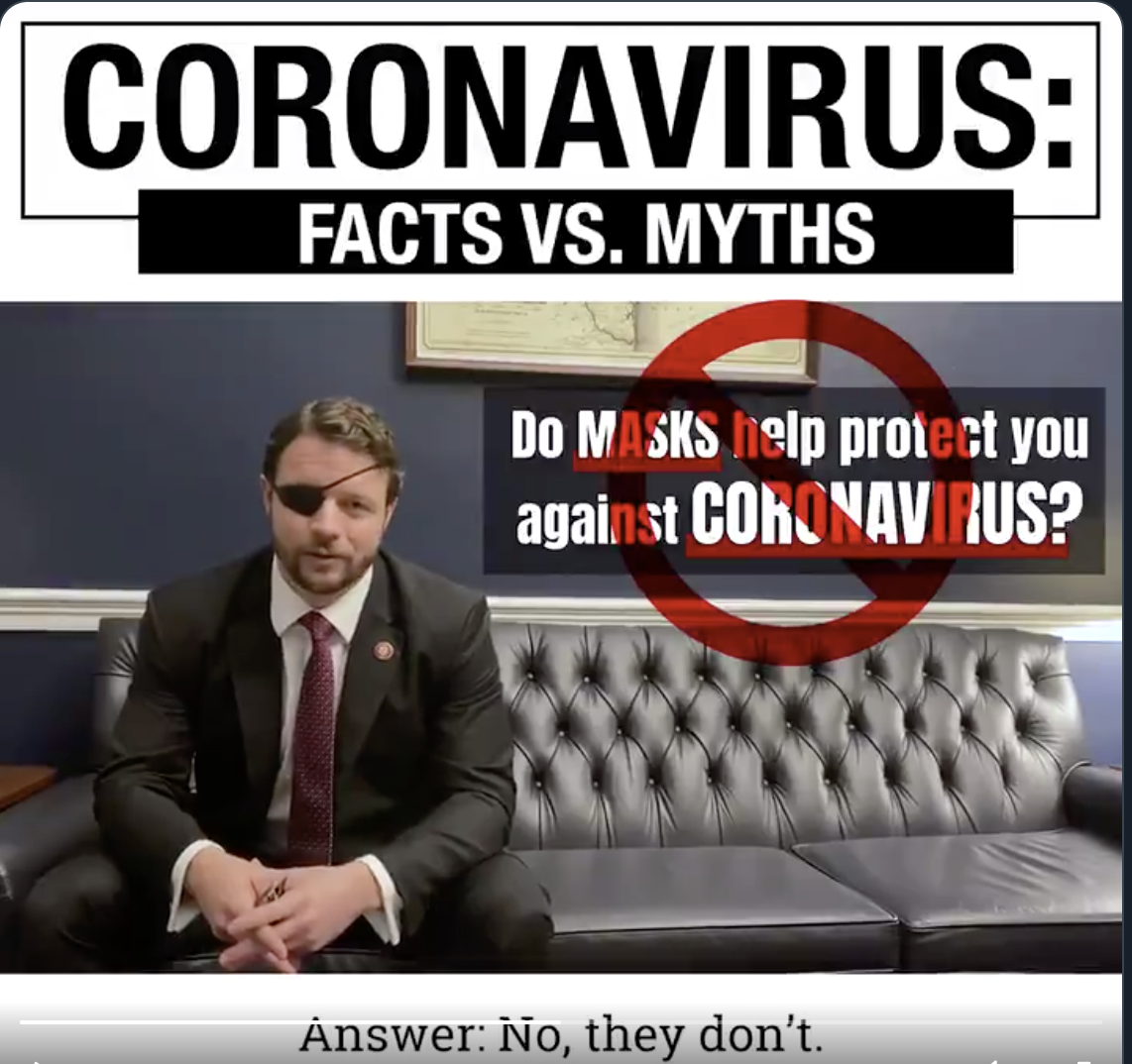 Lie 2: Dan claims he never insinuated masks don't work, and wants you to believe that he handled it just like Dr. Fauci.On March 7, his quote was "Do masks help protect you from coronavirus? Answer: No they don't...they're not effective at keeping out the virus." (4/8)