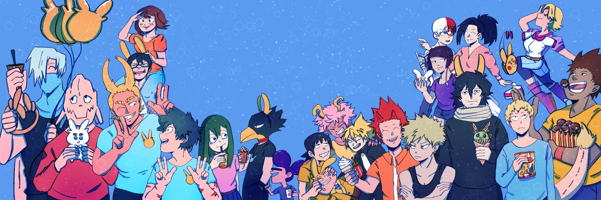 this cool big banner !! was super fun. i loved designing all the little allmight merch/food 