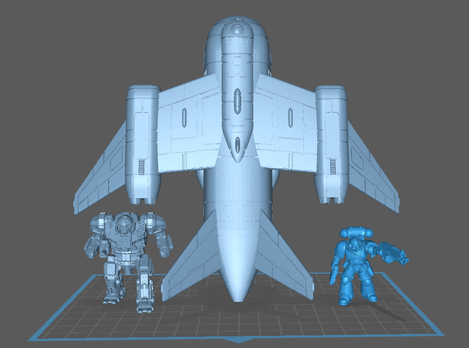 mack_the_maker's tweet photo. Helping my buddy @hardwarestudios do a resin test print of a sci-fi cargo plane on the new, bigger #msla #3Dprinter.  6mm #Battletech #mechwarriorOnline Atlas and 28mm #warhammer40K #Primaris for scale https://t.co/01L0uSCs2X