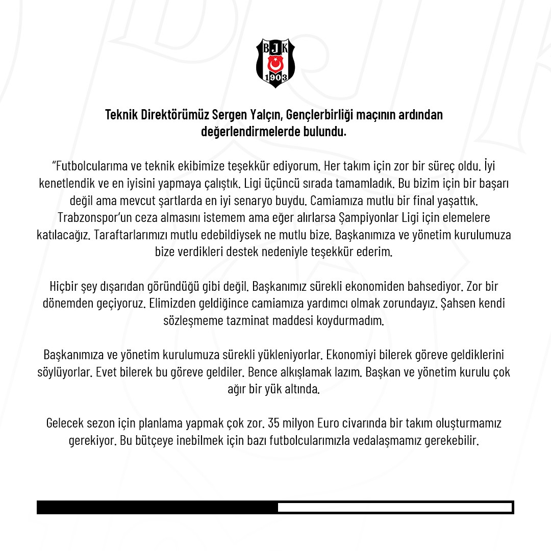 Besiktas's tweet photo. Teknik Direktörümüz Sergen Yalçın'dan Açıklamalar;

👉 https://t.co/2ushAhO2QC https://t.co/wKOuoU3kU4
