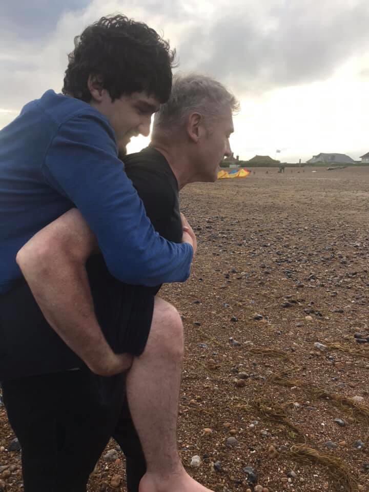 Hey <a href="/autcareandshare/">Autism care and share</a> and da rest; reckon you’ll relate to this. On the beach and he insists on lift to road. He’s as big as me! 😅