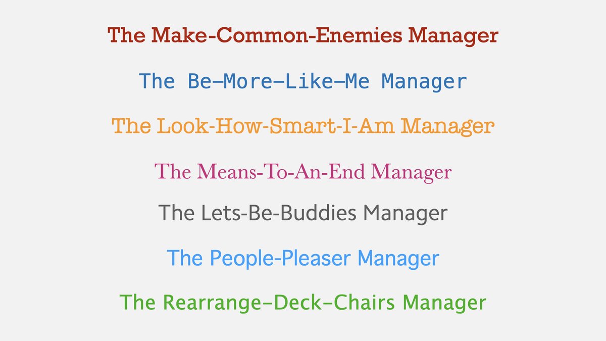 Some managers are clearly great, some are clearly terrible. It’s quite easy to spot these extremes.But how can we spot the 𝘢𝘱𝘱𝘢𝘳𝘦𝘯𝘵𝘭𝘺-𝘨𝘰𝘰𝘥 𝘣𝘶𝘵 𝘢𝘤𝘵𝘶𝘢𝘭𝘭𝘺-𝘷𝘦𝘳𝘺-𝘣𝘢𝘥 managers at our company?A thread of 7 Manager Anti-Patterns:
