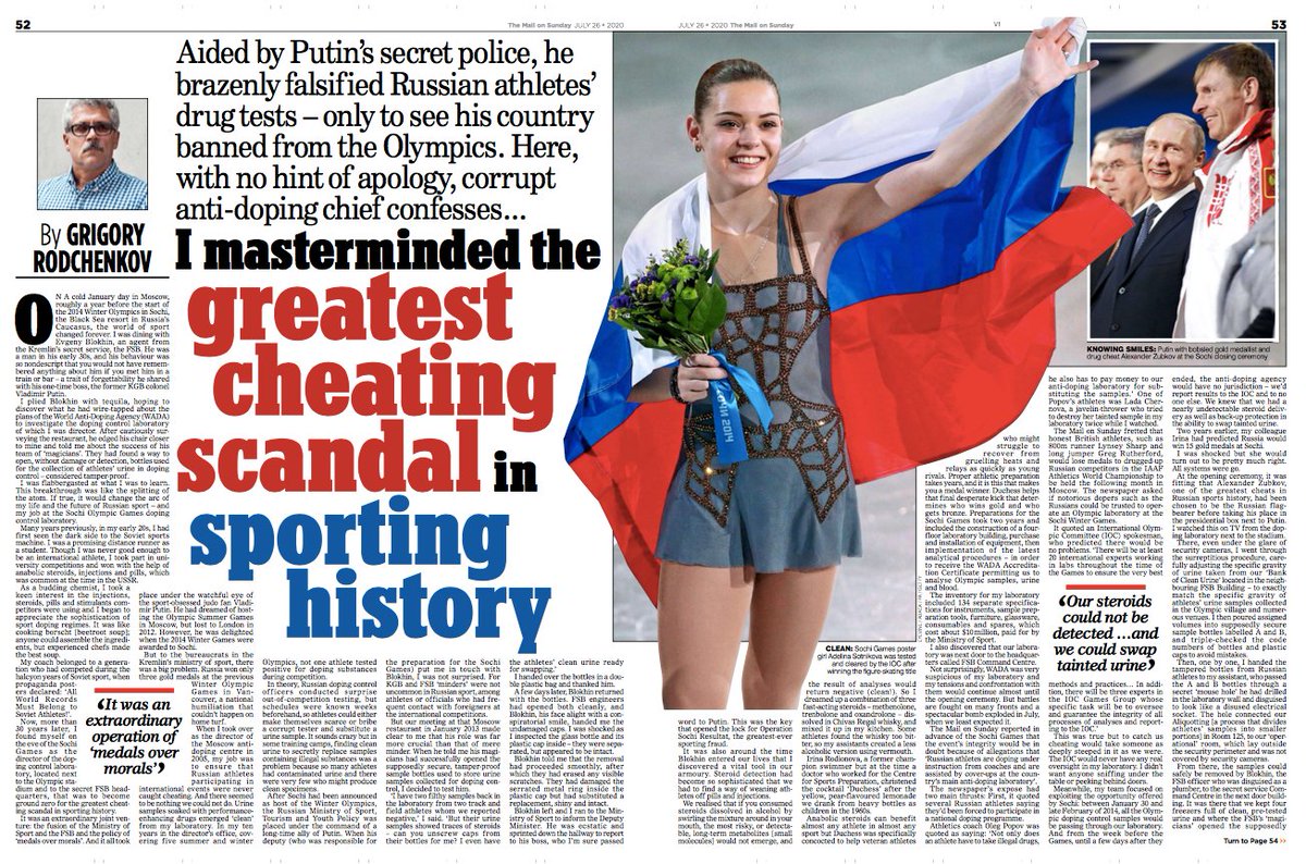 There are spreads in the MoS news pages and sports pages. This is how the news spread looks. (Link to piece earlier in thread). In global sports politics & doping terms, the dynamite to follow, shortly.6/n