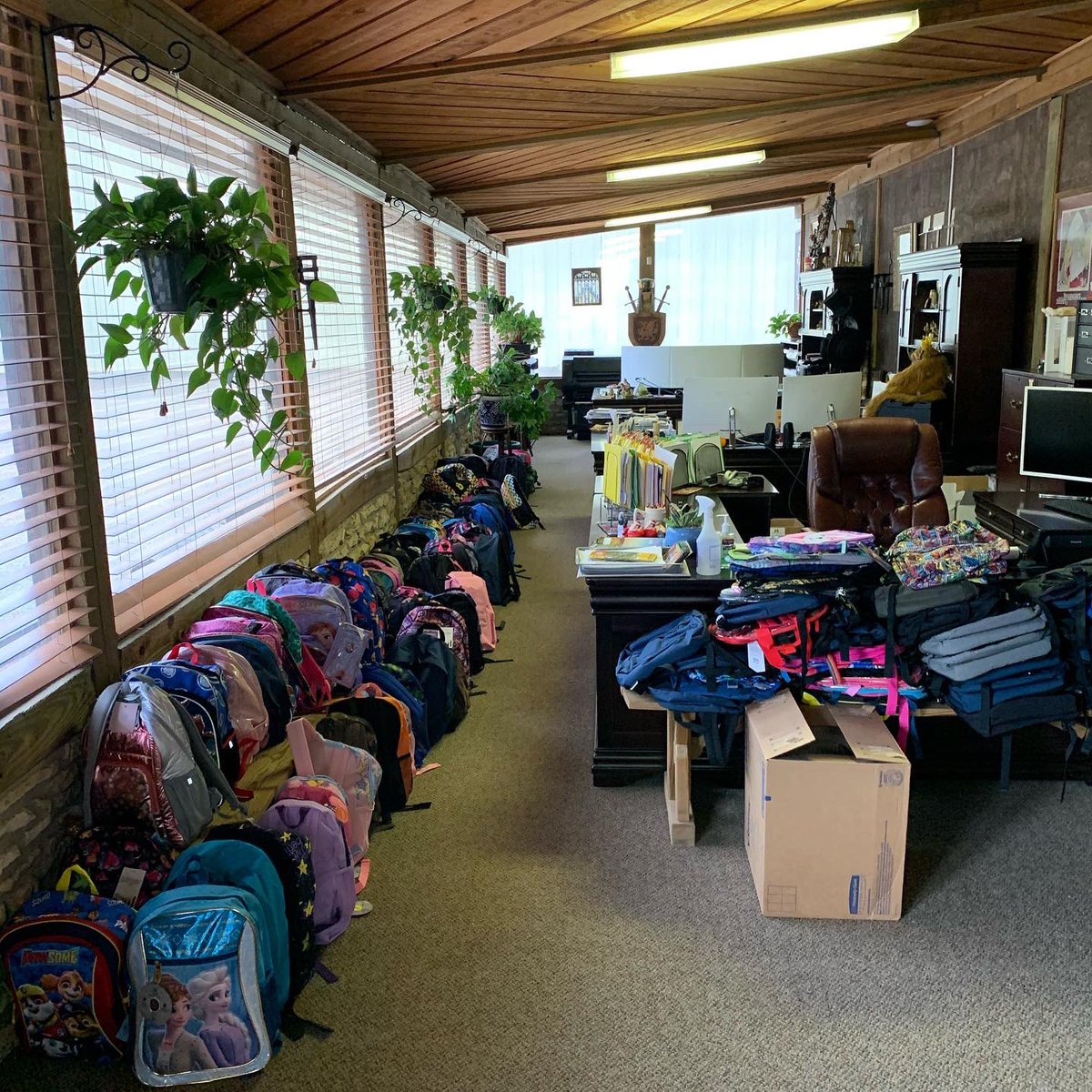 Over 150 backpacks and supplies collected by the TRF Ambassadors that will be donated to students in Grimes County! #texrenfest #trfambassadors
