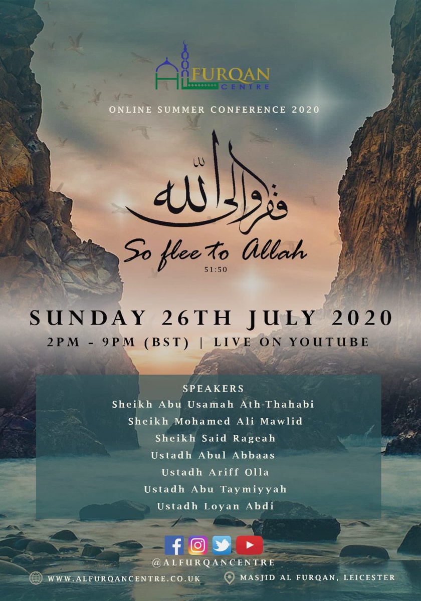 aish_ao's tweet photo. Al Furqan Centre presents_
VIRTUAL SUMMER  CONFERENCE

Imaan boosting reminders by an amazing line up of 7 speakers!

SUNDAY 26 JULY 2020
LIVE ON YOUTUBE | 2PM - 9PM

📌To keep updated follow us on our socials @alfurqancentre.

🗣Share with all your family and friends. https://t.co/IsYPpSDwH6