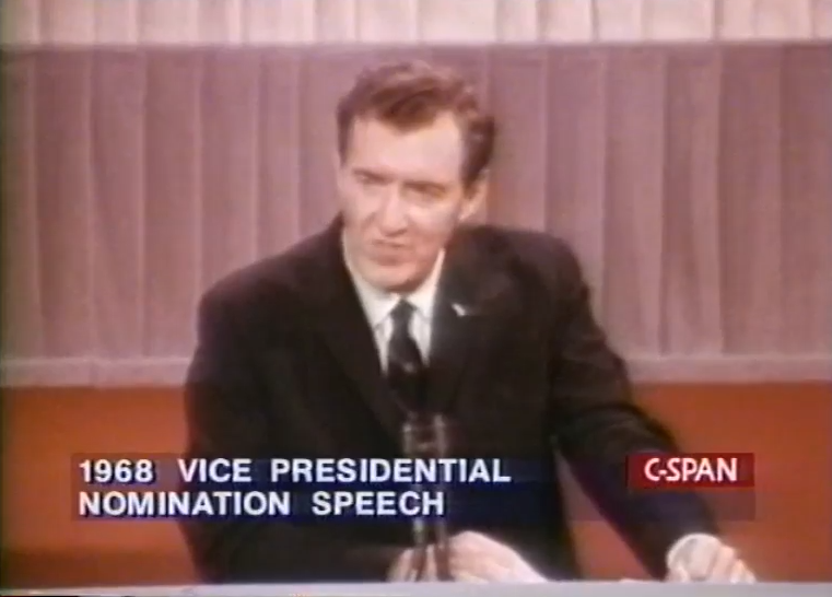 1968 (D): Hubert Humphrey chose Sen. Ed Muskie (ME) over Sen. Fred Harris (OK), Gov. Richard Hughes (NJ), and ex-Gov. Terry Sanford (NC)Humphrey said LBJ preferred Sanford.  https://www.c-span.org/video/?70789-1/senator-muskie-package