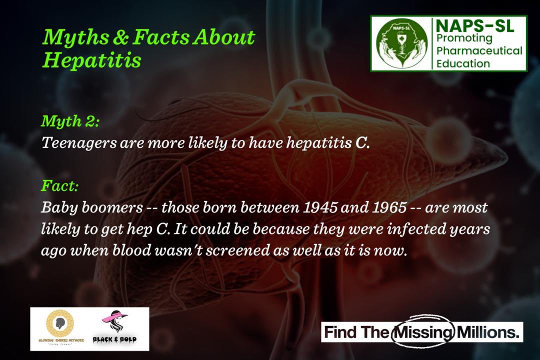 Muhamma63172502's tweet photo. Worldwide, 290 million people are living with viral hepatitis unaware. Without finding the undiagnosed and linking them to care, millions will continue to suffer and lives will be lost. 
#NAPSSL in partnership with @GlowingEmbers and @blackandbold
Find the missing millions https://t.co/bMHLzJni64
