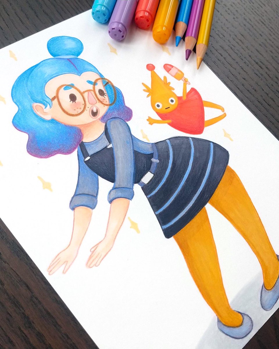 StepheHiryae's tweet photo. Been playing #Ooblets a lot since last week, had to draw my adorable character dancing with the perfect follow baby, Tamlin!

Thank you @ooblets for creating such a cute and full of joy game!

#oobletsfanart #traditionalart https://t.co/RNSju25YSg
