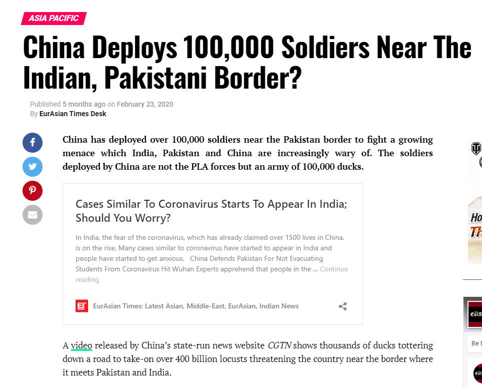 Felas, I STOPPED doing this, since i shifted my FOCUS to PS. let's do this again. and try to decode things.Remember, few days back we had seen a report that "China had deploy 100,000 Soldiers Near The Indian-Pakistan Border" which of-course was turned down by both the parties.