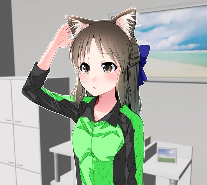 新しく支給されたレッスンウェアを着たら猫耳が生えた橘ありすちゃん(12) 