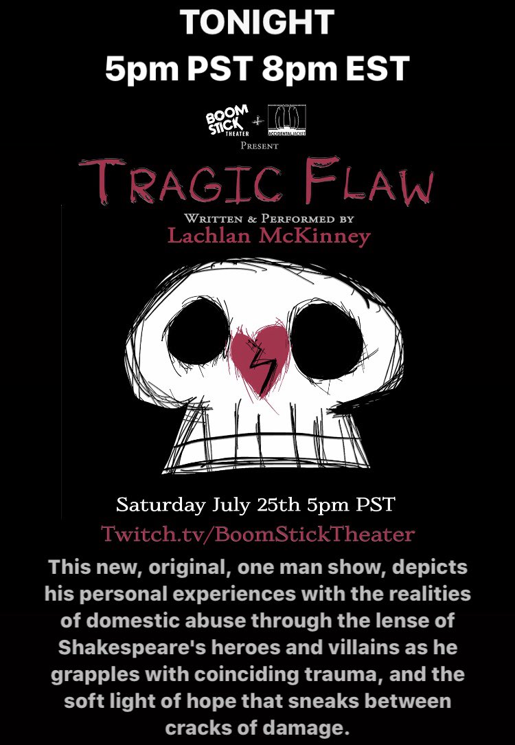 Tune in TONIGHT! 5pm PST 8pm EST for our #onlinetheater #livestream with @TheOfficialAJE 
Twitch.tv/BoomStickTheat…