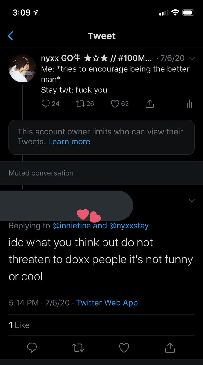 I don’t have a screenshot of the doxx threat because they went priv, but I can show you someone responding to their threat