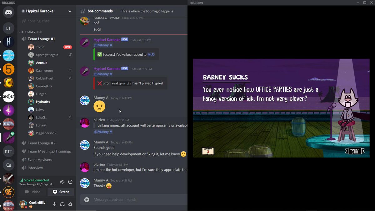 HypixelKaraoke's tweet photo. Today we had a team bonding where we played JackBox, team members were taken over by aliens, told jokes on a sinking ship and escaped a hotel!

Our team applications are open! ➜ https://t.co/0VMAD1VCIa https://t.co/YtkehvDSUu