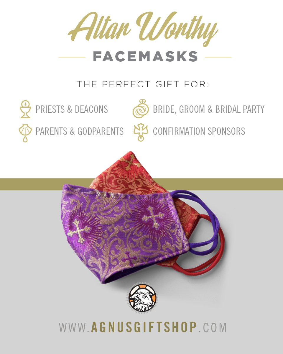 MassExplained's tweet image. agnusgiftshop.com Made with the same fabric used for chasubles, stoles and other liturgical paraments. #eucharist #mass #facemask #facecovering #mask #liturgy #Catholic #CatholicChurch #CatholicFaith #Catholicism #Priest #Catholics #Católico #Christ #Christian #Christianity