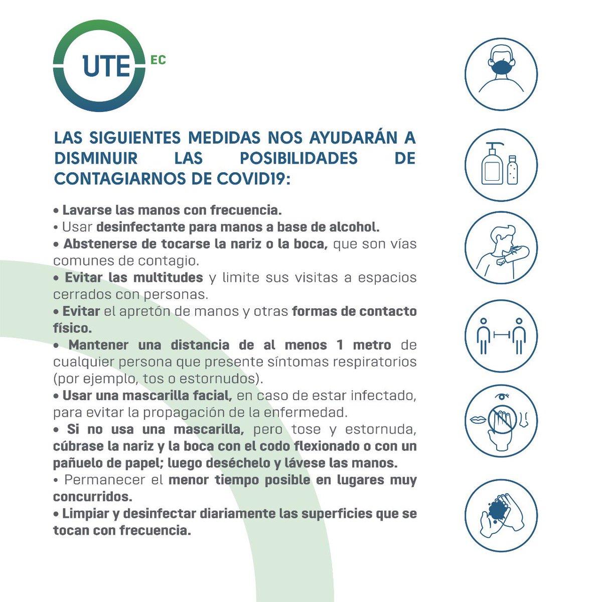 UTEoficial's tweet photo. #UTEinforma | Cuidar de tu salud y evitar contagiarte de #COVID__19 están tus manos. Sigue estas recomendaciones. 👇 https://t.co/bz9SLpiDCx