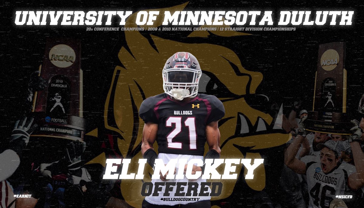elijahmickey29's tweet photo. Following a great camp and phone call with @CoachWiese and @CoachStegerUMD I’m proud to announce I’ve received and offer to play football at UMD. Go Dawgs! #earnit https://t.co/B42Q1eO8lP