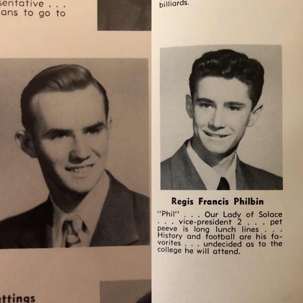 wendyhalikboyce's tweet image. My grandfather, John Gerhard, graduated from @CardinalHayes the same year as Regis Philbin. He always described Regis as a “cut up”. So sad for his family today. Hope that he is now cracking jokes in heaven 💗