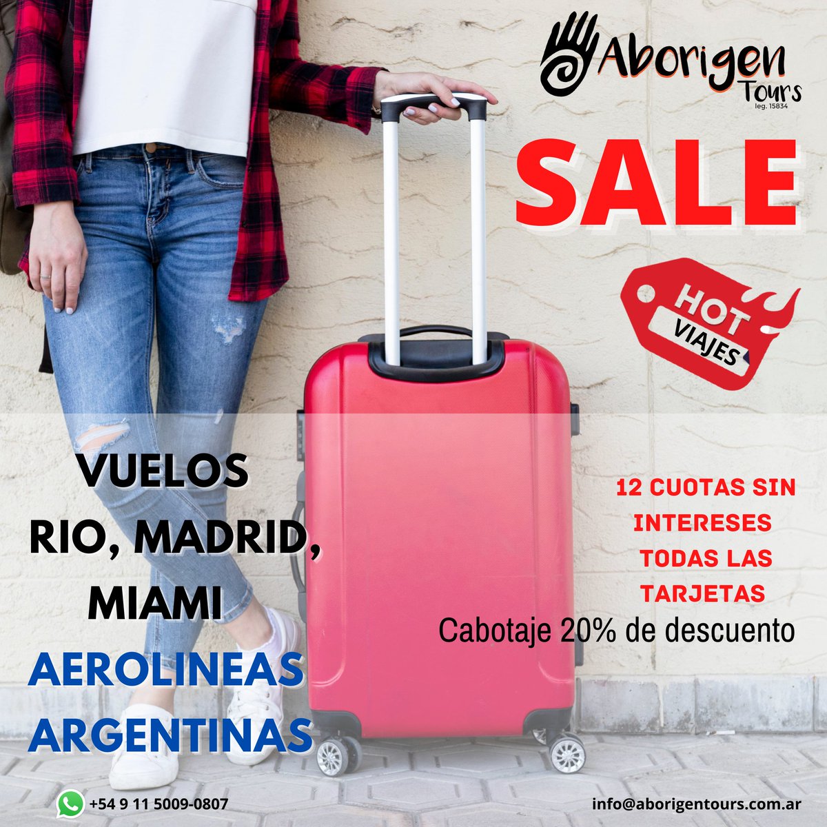 AborigenTours's tweet photo. Comenzó nuestro HOT VIAJES, ofertas en vuelos con 12 cuotas sin intereses para TODAS las tarjetas, RIO, MADRID, MIAMI por Aerolíneas Argentinas

Cabotaje 20% de descuento 

Contáctanos por Silueta de cabeza que habla
Whatsapp: +54 9 11 5009-0807
Mail: Info@aborigentours.com.ar https://t.co/7qGbjM4CG7