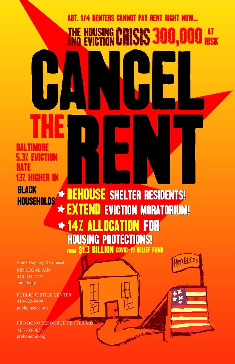 rentstrikebmore's tweet photo. The eviction moratorium ends on Monday it’s back to eviction proceedings. #cancelrent 
Demands:
👉 Rehouse our homeless community members into non-congregant shelters
👉 Extend the eviction moratorium immediately
👉 Allocate $175 million of the $1.3 billion COVID-19 relief fund https://t.co/Kv7pxKCnQZ