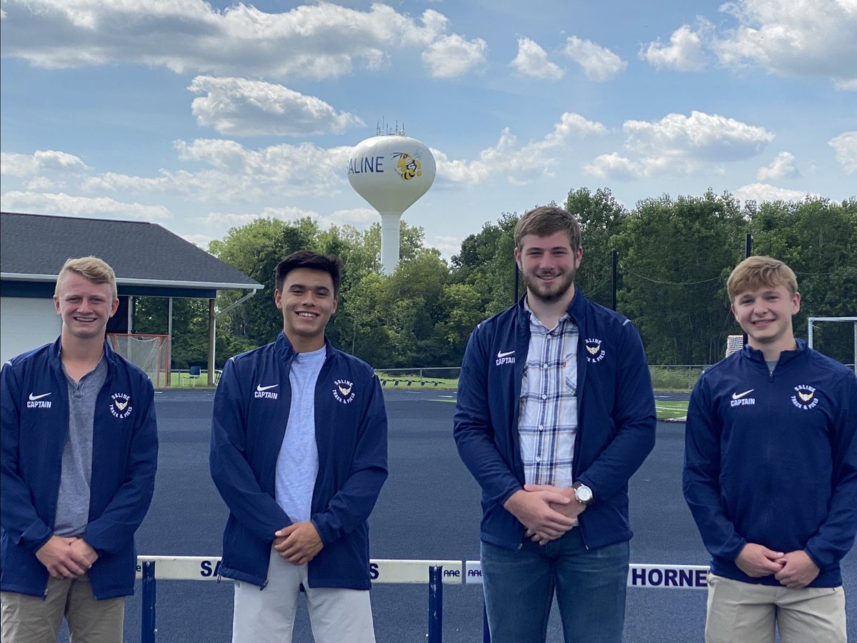 DAWG_FBall's tweet photo. Saline Men’s T&amp;F 2021 Captains congrats to (L-R) Brayden Stavros, Andy Victoria, Ian Hanby, &amp; Bob Huckabone!  #TraditionNeverGraduates https://t.co/XPozZN0GZc