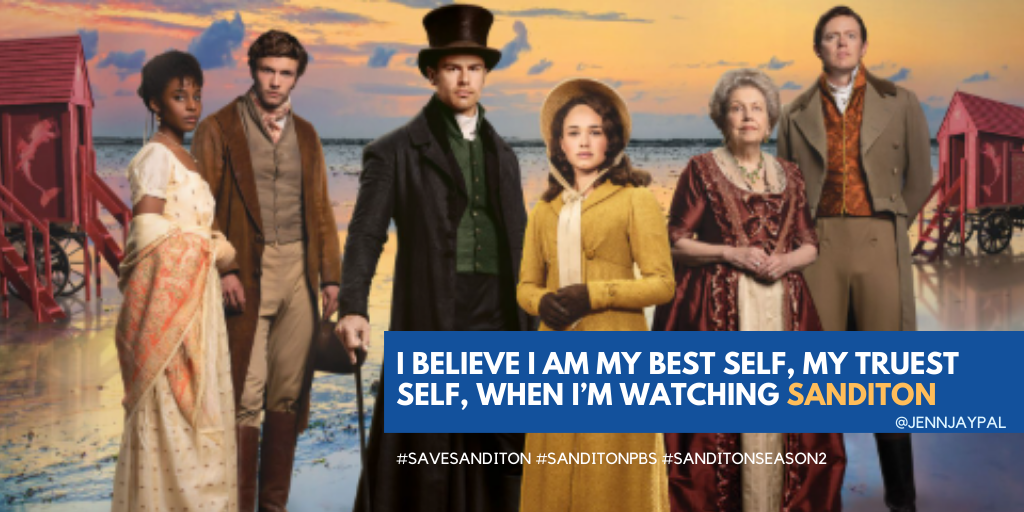 jennjaypal's tweet photo. I've been sharing my favorite #SanditionAtSeven's and tonight, I remind everyone that I am my best self, my TRUEST self when watching @sandition. ♥️
#SanditionSeason2
@pbs
@masterpiecepbs
@primevideouk
@itv
@RedPlanetTV
@SanditonSpecial
#SanditonPBS 
#Sanditon
#SaveSanditon https://t.co/AZkCLfukrj