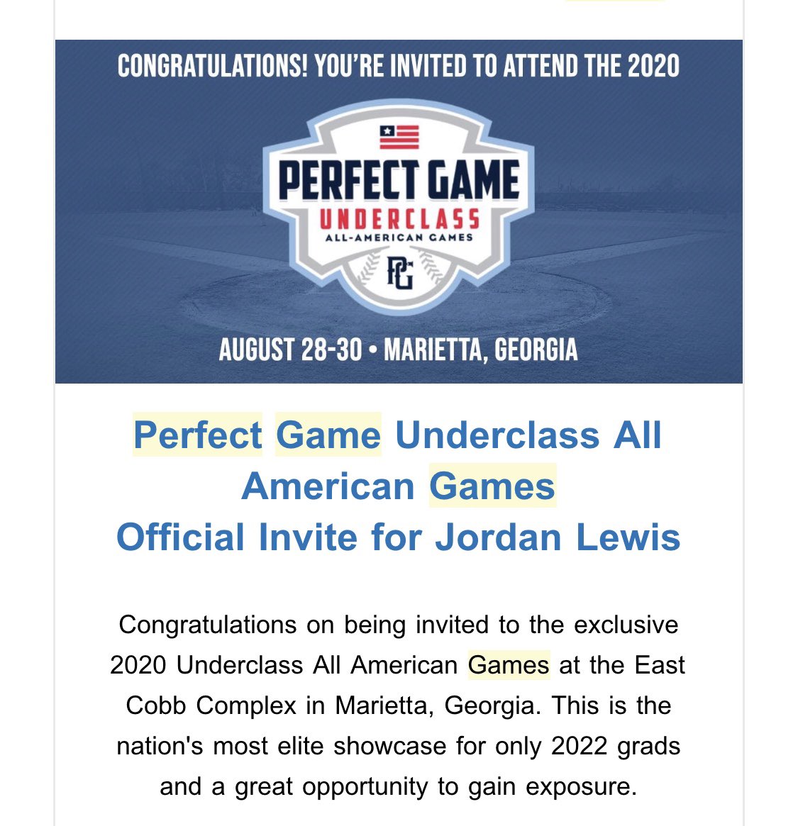 CBA_SacBayArea's tweet photo. Congrats to Jordan Lewis 2022 OF Alpha Charter HS @UCSB_Baseball Commit on his invite to the Perfect Game Underclass All American Games https://t.co/a4Zs7mCD43