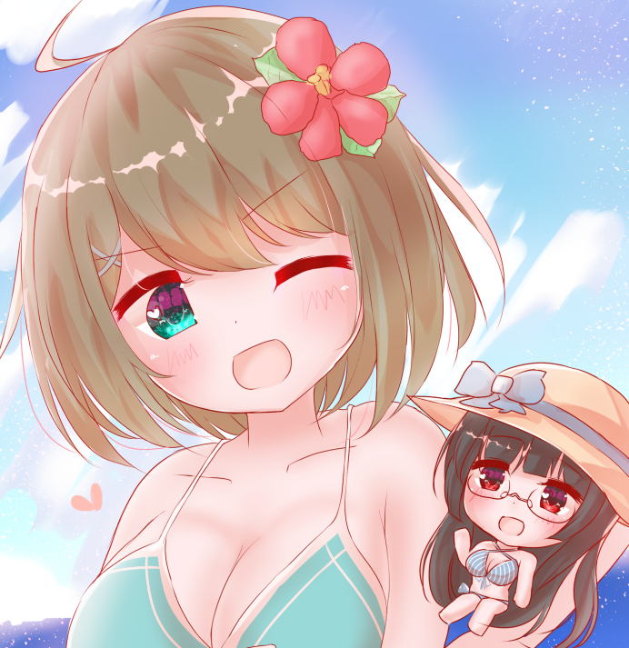 鳥海(艦これ) ,摩耶(艦これ) 「みんなで夏!???

#艦これ #摩耶 #鳥海 #高雄 #愛宕 」|ろころこ@次は神戸かわさき！のイラスト