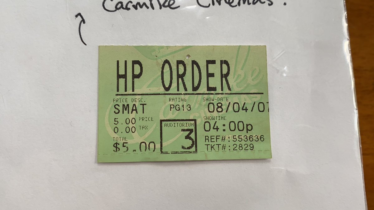 I’ve saved my movie tickets for as long as I can remember. I was glancing through the scrapbook they live in and noticed that 13 years and a couple days ago I was watching Harry Potter and the Order of the Phoenix so I thought I would share some other cinémá memories 