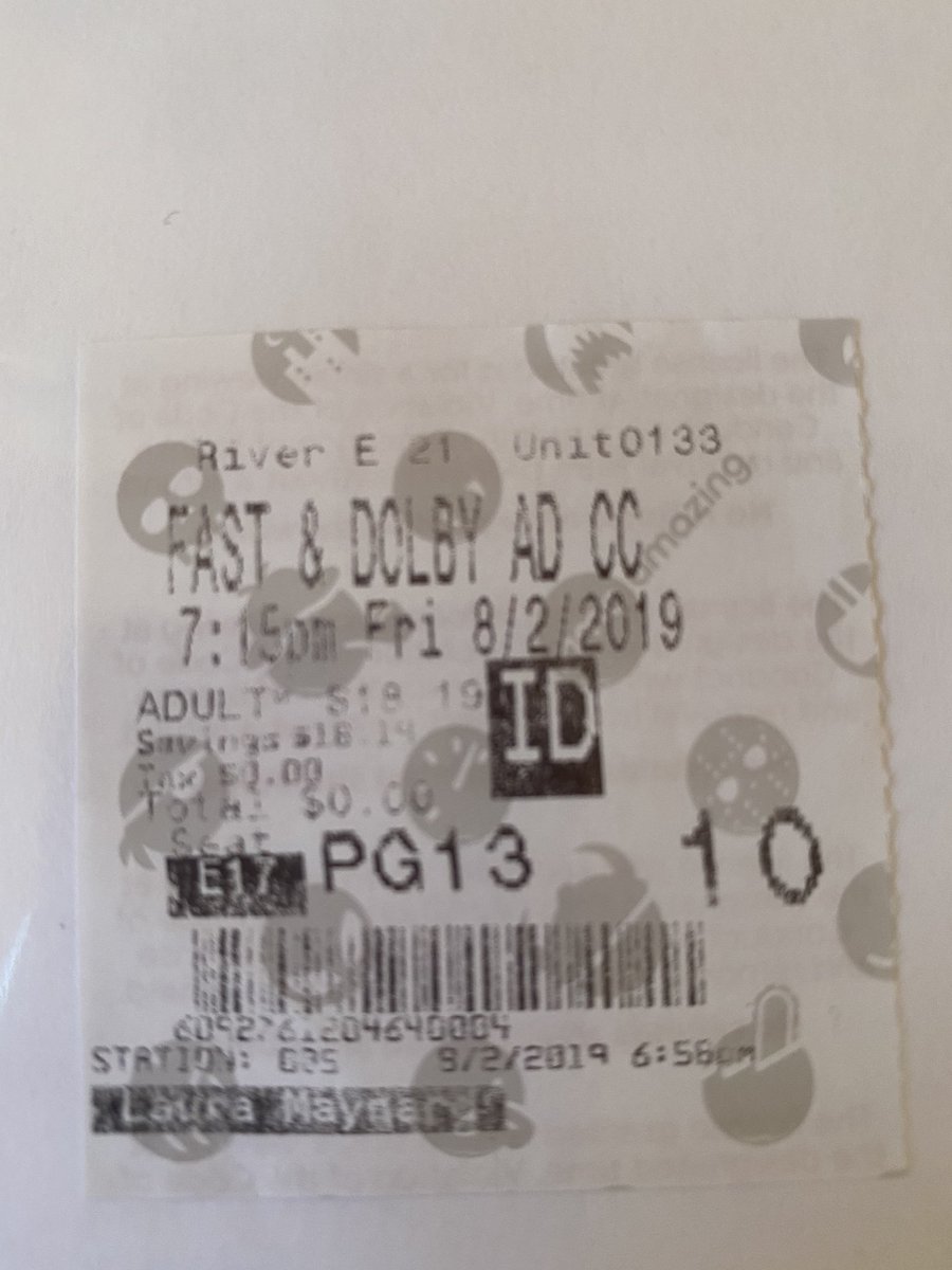 It’s crazy that the ticket couldn’t fit the title FAST & FURIOUS PRESENTS: HOBBES AND SHAW but it did say this which conveys the same message.