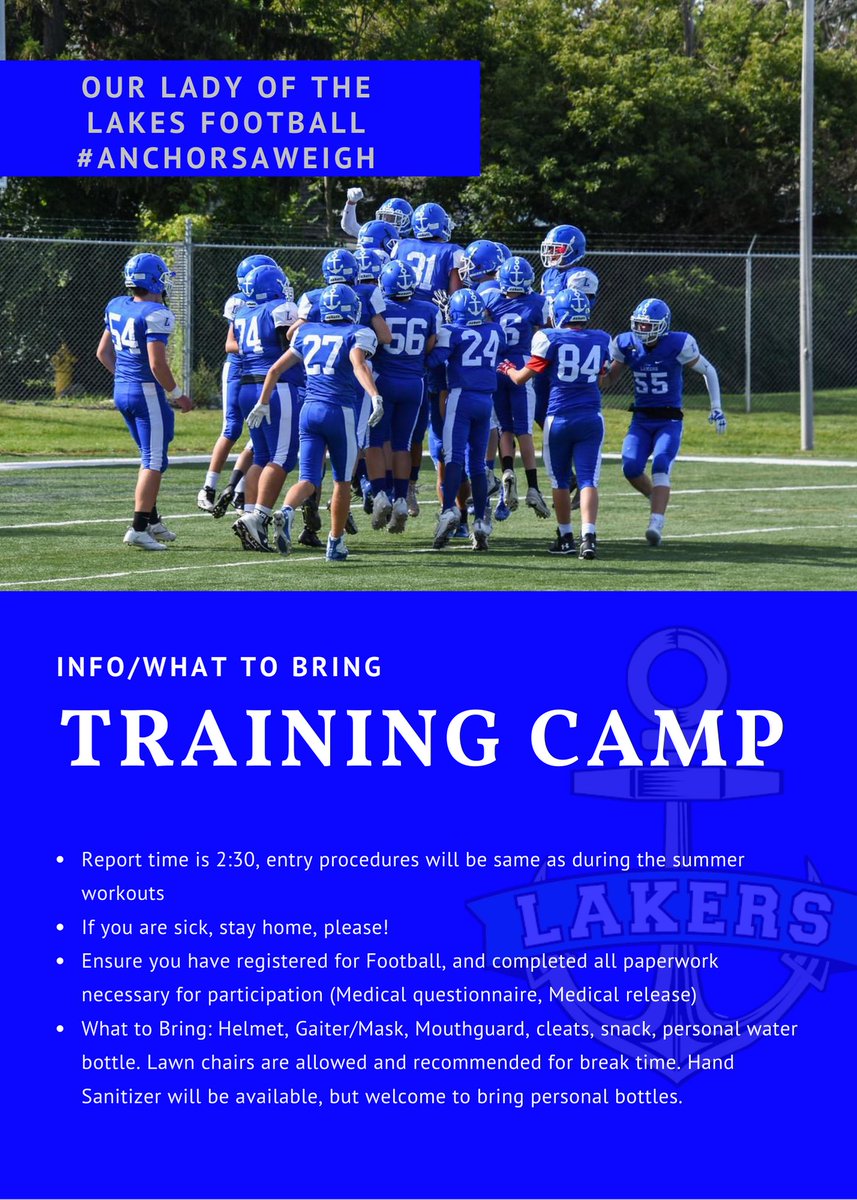 WOLL_LakersFB's tweet photo. Lakers Football!! It’s time!!! Check in is at 2:30, come ready to work! #AnchorsAweigh⚓️🔵 https://t.co/c0ur3rgq4G