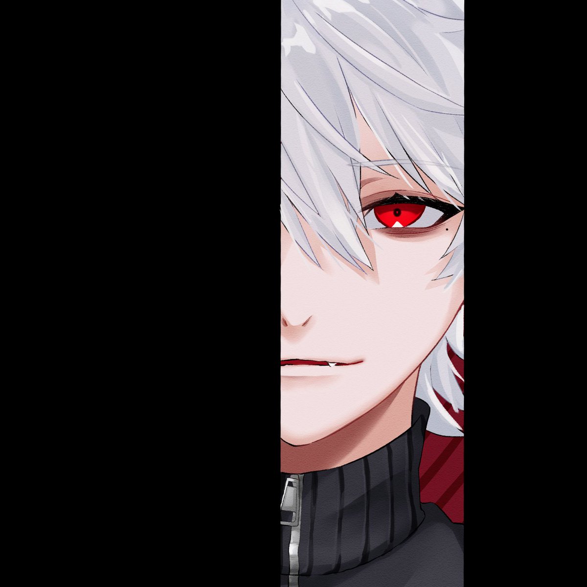 kuzuha (nijisanji) 1boy male focus red eyes solo mole mole under eye jacket  illustration images