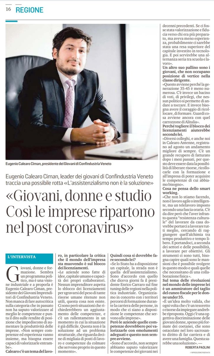"#Aziende fatte di idee, capitale umano, capacità dei collaboratori. Nessun imprenditore aspetta sblocco #licenziamenti per trarne vantaggio. Ma la strada non è quella dell'assistenzialismo"

📰 <a href="/EugenioCalearo/">Eugenio Calearo Ciman</a>, pres Giovani Imprenditori <a href="/ConfVeneto/">Confindustria Veneto</a> sui quotidiani veneti <a href="/GEDIspa/">GEDI</a>