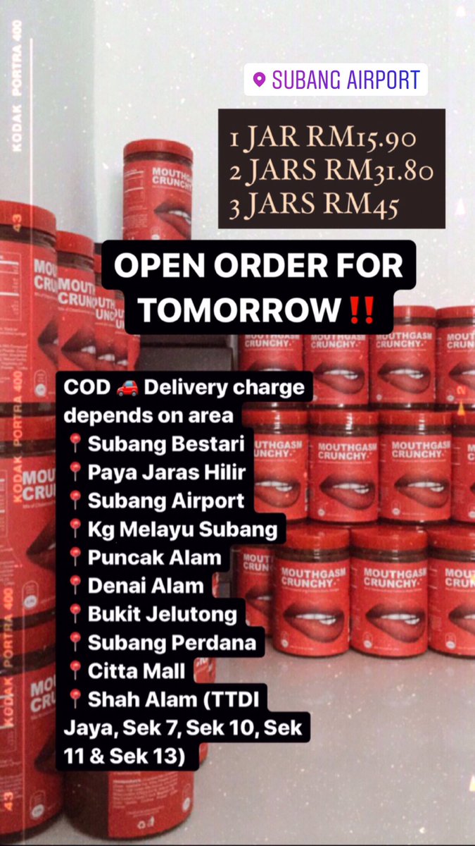 sweettoothfarry's tweet photo. OPEN ORDER FOR TOMORROW ‼️‼️ COD &amp; POSTAGE ✅ 

1 JAR RM15.90
2 JARS RM31.80
3 JARS RM45 

PAKAT PAKAT SHARE DENGAN KENGKAWAN, OFFICEMATE, CLASSMATE, HOUSEMATE MAKAN BENDA SEDAP NI 😍😍😍

#sayajual @FreeRTutksemua @viralbisneskl @freeRT_my @najihahshahrel https://t.co/oDvHTVgDiL