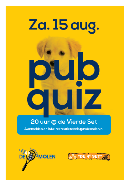 TVDeMolen's tweet photo. Zaterdag 15 augustus
Zomerchallenge toernooi(en), bbq en pubquiz bij TV De Molen. Meer info: https://t.co/obwk1mrpyc https://t.co/JE34o8vLpp