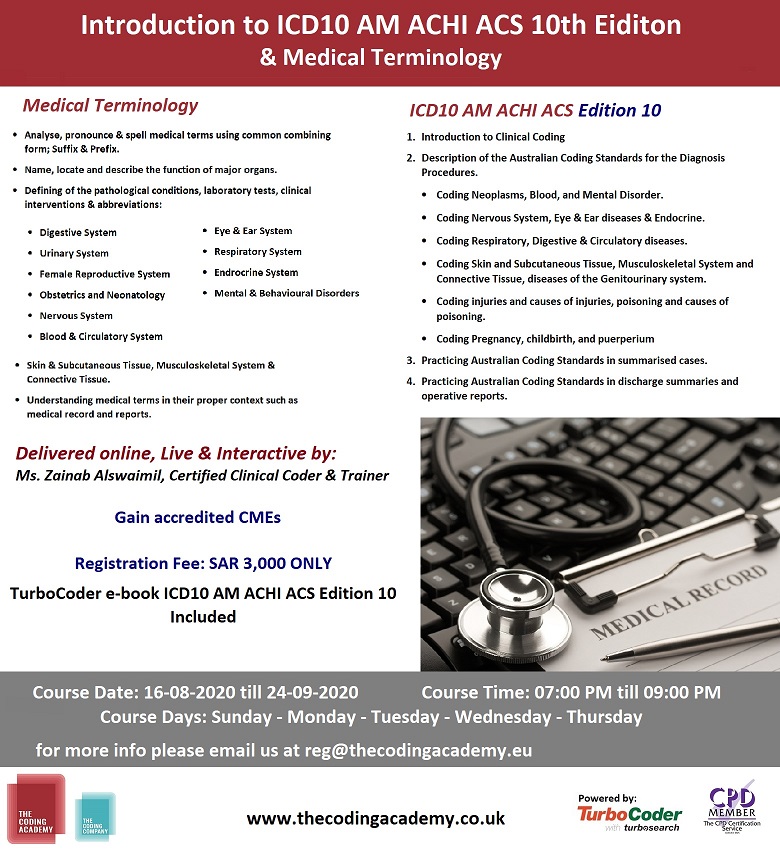 TCA_EU's tweet image. One more week to the starts of the #ICD10AM #ACHI ACS 10th Edition online course. Register now and get your #TurboCoder license ow.ly/2jq250AUu5E