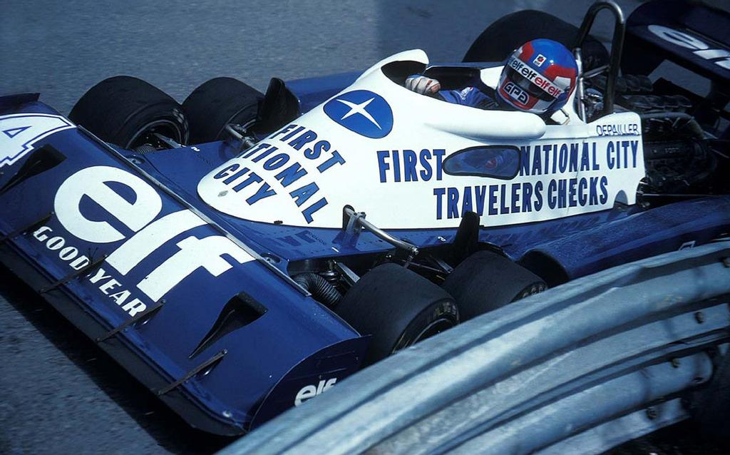 TheBishF1's tweet image. Remembering Patrick Depailler, born #OnThisDay in '44. He drove 95 #F1 GPs for Tyrrell, Ligier &amp;amp; Alfa Romeo, winning 2, with 1 pole &amp;amp; 4 fastest laps, &amp;amp; stood on 19 podiums. Pic: Monaco '77, 6-wheel Tyrrell P34, shaving the barriers with zero margin as was always his way. #RIP