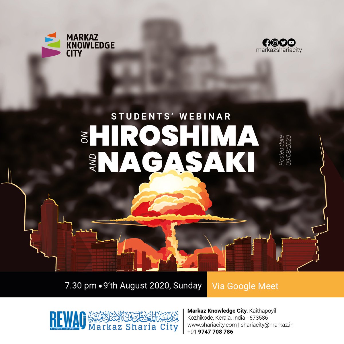 wirasofficial's tweet photo. Students' #Webinar on #Hiroshima and #Nagasaki
7.30. pm
9th August 2020
Sunday
Via Google meet
#REWAQ #markazshariacity https://t.co/luptMvlQiP