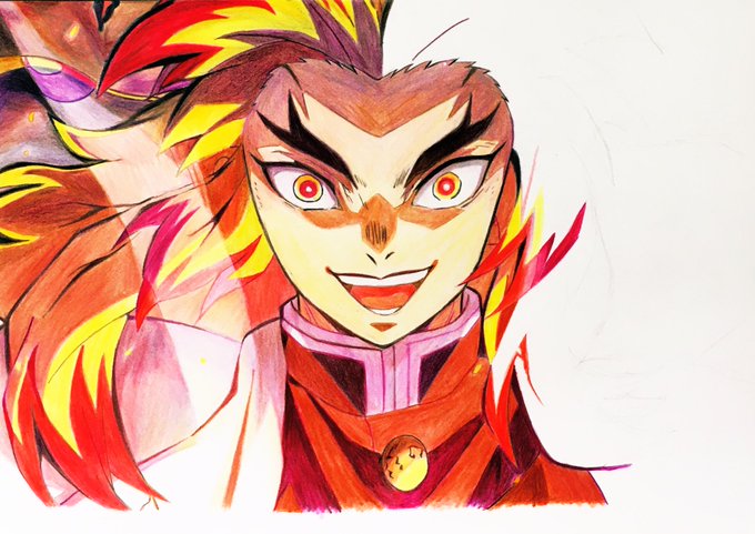 ダインさんがTwitterに投稿した煉獄杏寿郎(鬼滅の刃)のイラスト。