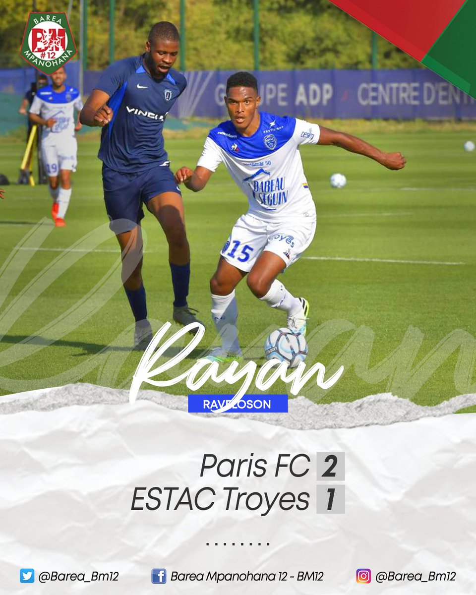 Barea_Bm12's tweet photo. Rayan Raveloson 🇲🇬
🏆 Match amical
🥅 @ParisFC 2-1 @estac_officiel
Plus d'info :
👉 https://t.co/ZM9KQoa98Q
👉 https://t.co/GUeBiutRWH
.
#Bolida #Lalaina #Nomenjanahary #Rayan #Raveloson
#PFCESTAC #ParisFC #Troyes #Barea
#BM12 #Madagascar @Barea_Bm12 @RavelosonR22 https://t.co/3dLjxCsZFI